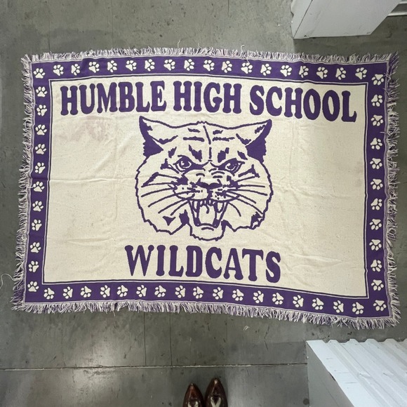 Other - VTG Humble High School‎ Wildcats Athletics Throw Blanket Purple White Fringe USA